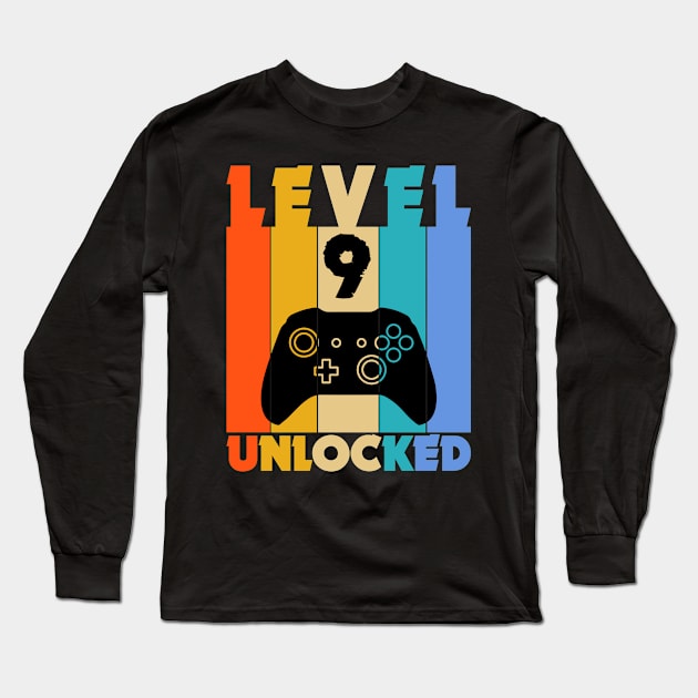 Level 9 Unlocked Funny Video Gamer Birthday Novelty T-Shirt Long Sleeve T-Shirt by MekiBuzz Graphics